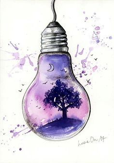 a purple light bulb with a tree inside