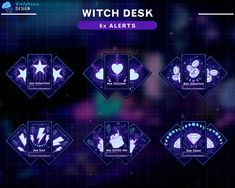 the witch deck is shown in purple and blue colors, with hearts on each side