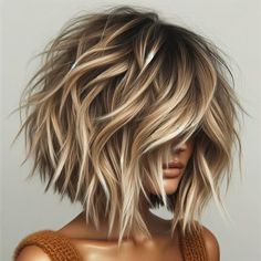 Trendy Layered Bob, Medium Length Layered Bob With Bangs, Shaggy Bob For Fine Hair Medium Length, Choppy Bobs For Thick Hair, Messy Bob Hairstyles For Thick Hair, Dark Roots On Blonde Hair, Razor Cut Bob For Thick Hair, Shoulder Length Hair With Layers Bangs, Shoulder Length Hair With Layers Choppy