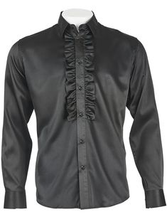 Elegant Collared Shirt With Ruffles, Formal Ruffled Collared Shirt, Classic Formal Shirt With Ruffles, Formal Ruffled Button-up Shirt, Black Long Sleeve Ruffled Shirt, Black Ruffled Long Sleeve Shirt, Elegant Ruffled Button-up Shirt, Elegant Black Top With Ruffled Collar, Formal Shirt With Ruffles