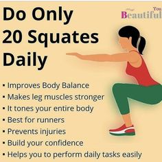 a woman doing squat exercises with the words do only 20 squats daily