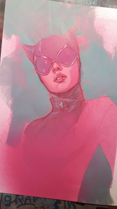 a drawing of a woman wearing pink glasses