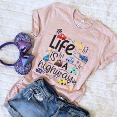 Cars Disney T-Shirt Life is a Highway Disney Shirt Cars T-Shirt – Polka Dot Pixie Shop Disney Cars Shirts For Family, Cars Shirts Disney, Disney World Family Outfits, Disneybound Outfits Summer, Pixar Shirts, Disney Outfit Inspo, Life Is A Highway, Universal Trip, Cruz Ramirez