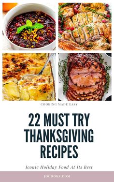 the cover of 22 must try thanksgiving recipes, including hams and other meats