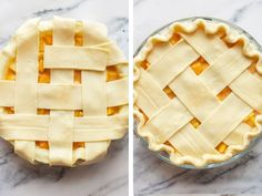 two pictures showing the same pie crust in different stages