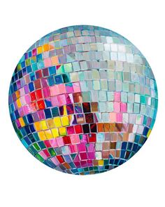 an abstract painting of a disco ball made up of multicolored tiles on a white background