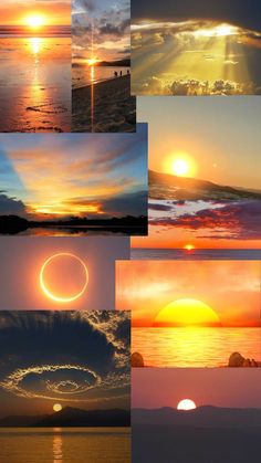 many different pictures of the sun and clouds