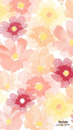 an abstract floral background with pink, yellow and red flowers