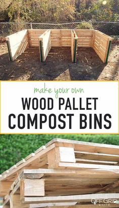 wood pallet compost bins with text overlay that says make your own