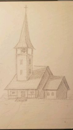 a drawing of a church with a steeple