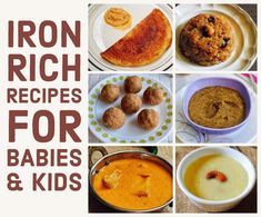 the cover of iron rich recipes for babies and kids, with pictures of different foods