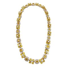 A natural yellow Ceylon sapphire diamond necklace by Van Cleef & Arpels. The necklace is beautifully finished in 18kt yellow gold followed by a pattern of sapphires and diamonds. The necklace is 17.50 in long. The Yellow Sapphire is 65.0 carats and the Diamonds are 10.0 carats. Signed VCA NY Registry number 54673 Van Cleef And Arpels High Jewelry, Most Expensive Pearl, Van Cleef Necklace, Jewelry Vault, Sapphire Diamond Necklace, Van Cleef And Arpels Jewelry, Van Cleef & Arpels, The Bling Ring, Van Cleef And Arpels