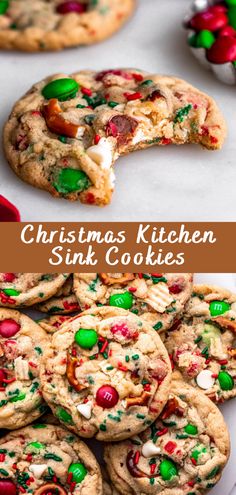 christmas cookie cookies with green and red candies on the top one has a bite taken out