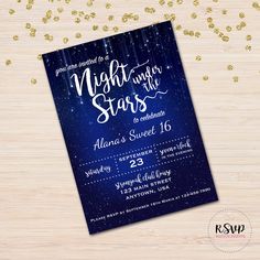 the night sky stars baby shower is shown with gold confetti