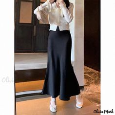 Olivia Mark - Island Song Womens Satin Mermaid Hem Skirt, High Waist Pencil Skirt for Office High Waist Pencil Skirt, Layered Mini Skirt, Office Skirt, Skirt High Waist, 90s Fashion Outfits, High Waisted Pencil Skirt, Mesh Skirt, Hem Skirt, Knit Skirt