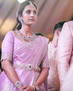 Pranathi nandamuri in Diamond sapphire jewellery! | Fashionworldhub Pranathi Nandamuri, Blouse Designs Fancy, Pink Kanjeevaram Saree, Traditional Women, Sapphire Jewellery, Pattu Saree Blouse Designs