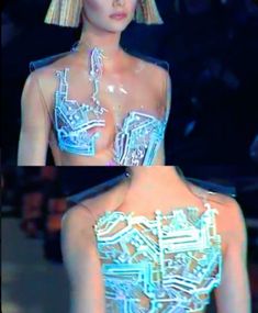 two pictures of a woman with plastic on her body, and an image of the back of