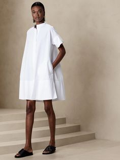 Rhyah Poplin Mini Dress | Banana Republic Chic Travel Outfit, Oversized Shirt Dress, Oversized Dress, Poplin Dress, Oversized Style, Dropwaist Dress, Banana Republic Dress, White Mini Dress, Fit And Flare Dress