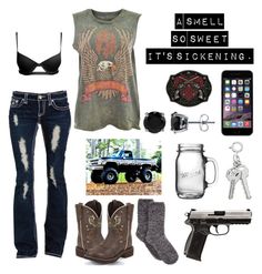 "Untitled #226" by buckshot-baby1799 ❤ liked on Polyvore featuring Justin Boots, Charter Club, BERRICLE, Rebel Republic and Anchor Hocking Western Closet, Country Outfits Women, Country Outfit, Cowgirl Style Outfits