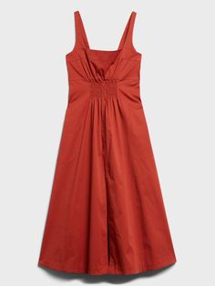 BR x HARBISON | Smocked Apron Dress | Banana Republic Large Skirt, Glad Rags, Apron Dress, Red Clay, Flared Skirt, Dress Red, Flare Skirt, Halter Formal Dress, Empire Waist