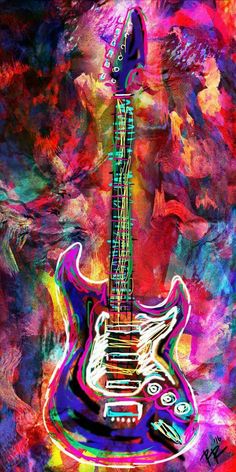 an electric guitar is shown in this artistic painting by artist and photographer mark stewart, who has