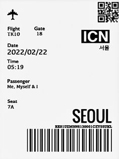 an id card with the word seoul on it and a barcode in black ink