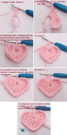 instructions to crochet a heart with yarn