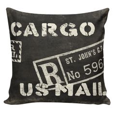 a black and white pillow with the words cargo on it