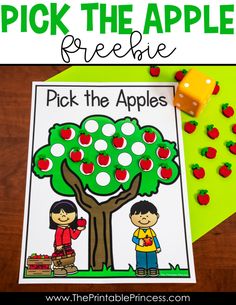 an apple math game with apples on it and the words pick the apples in white letters