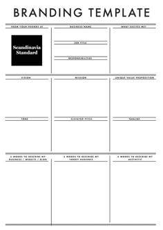 a blank business plan is shown in black and white, with the words branding template