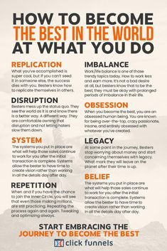 a poster with the words how to become the best in the world at what you do