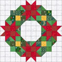 a quilted christmas ornament with red, green and yellow colors