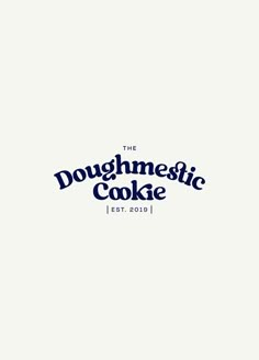 the doughmegicic cookie logo is shown on a white background with blue lettering