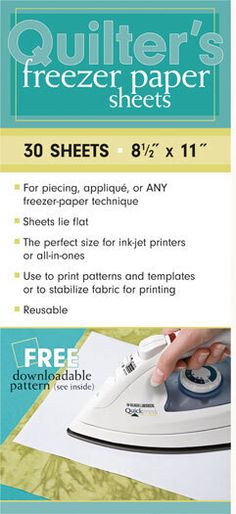 the quilter's freezer paper sheets are shown