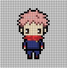 an pixellated image of a person with pink hair