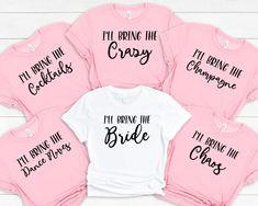 six pink shirts that say i'm going to be the bride