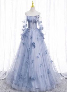 Any things please feel free to contact us: sales@cutedressy.com ******* Product Details******* Product Number:#93RE Fabric: Tulle Color: Blue Neckline: Scoop Back Style: Lace-up Hemline: Floor Length Making time: 2-3 weeks, Shipping time: 3-5 working days. Custom size/color, Rush Order is available, and no extra cost. ******* Custom Measurements******* For better fitting, You can leave us the following information in the order notes when you check out, and please have a look our measuring guide Blue Tulle Prom Dress, Gaun Abad Pertengahan, Blue Wedding Dress, Gaun Fashion, Marine Uniform, Junior Prom Dresses, Long Sleeve Dress Formal, Long Sleeve Prom, Blue Tulle