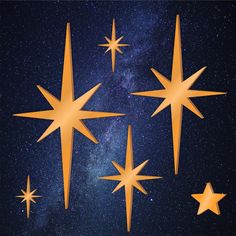 five golden stars against a night sky filled with stars