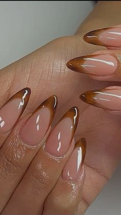 Nails For Fall Almond Shape, Nude French Tip Almond Nails, Fall Nail Inspo Black Women, Fall Acrylic Nails Almond Shape, Sade Nails Aesthetic, Earthy Almond Nails, Sade Aesthetic Nails, Brown Minimalist Nails, Nude Nails With French Tip