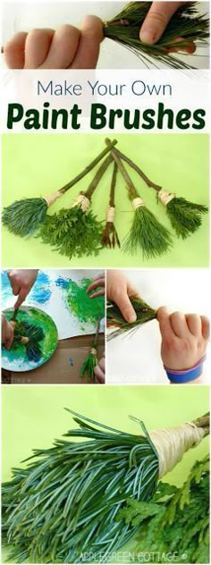 how to make your own paintbrushes with pine branches and other greenery materials