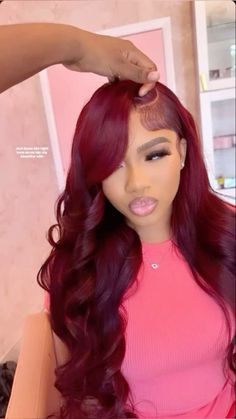 burgundy Burgundy Red Sew In, Burgundy Side Part Wig With Curls, Red Birthday Hair, Red Crimped Wig, 99j Hair Color Black Women, Burgundy Wigs For Black Women, Burgundy Hair Black Women, Red Wig For Black Women, Freaknik Outfits Black Women