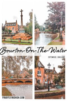 the collage shows four different views of buildings and water in front of them, with text overlay that reads bourbon on the water