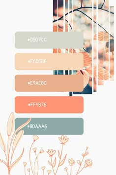 an image of flowers and plants with the text canva color palette on it's side