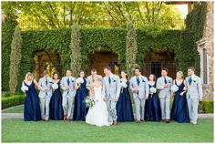 a bride and groom with their bridal party