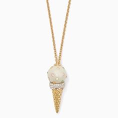 Kate Spade Carnival Nights Ice Cream Pendant Necklace Color: Gold/Cream/Multi Details Weight: 21.4g Chain Length: 32" Hand Crafted Shiny Gold And Enamel Plated Metal With Glass Stones Nwt; Comes With The Jewelry Bag Carnival Jewelry, Ice Cream Jewelry, Aries Pendant, Kate Spade Necklace, Cat Pendant Necklace, Sparkle Necklace, Studded Necklace, Gold Cream, Cat Pendants