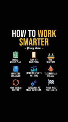 the text how to work smarter on a black background