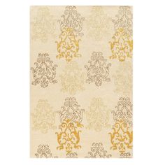 a white rug with yellow and brown designs on it's sides, against a white background