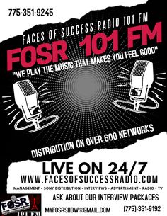 an advertisement for the fosr 101 fm show with two microphones on each side