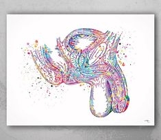 an art print with colorful lines and dots on the bottom, in front of a white background