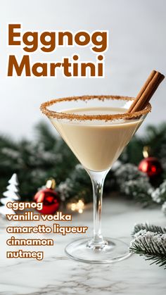 an eggnog martini is garnished with cinnamon